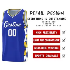 Royal Gold-White Triangle Splicing Basketball Jersey 4