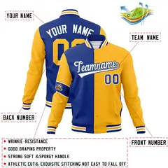 Royal Gold-White Two Tone Split Letterman Varsity Jacket 4