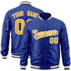 Royal Gold-White Varsity Full-Zip Letterman Bomber Jacket