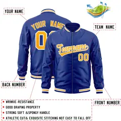 Royal Gold-White Varsity Full-Zip Letterman Bomber Jacket 2