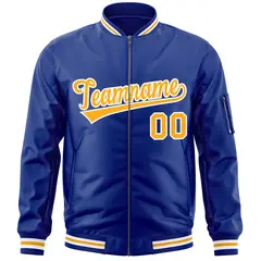 Royal Gold-White Varsity Full-Zip Letterman Bomber Jacket 3