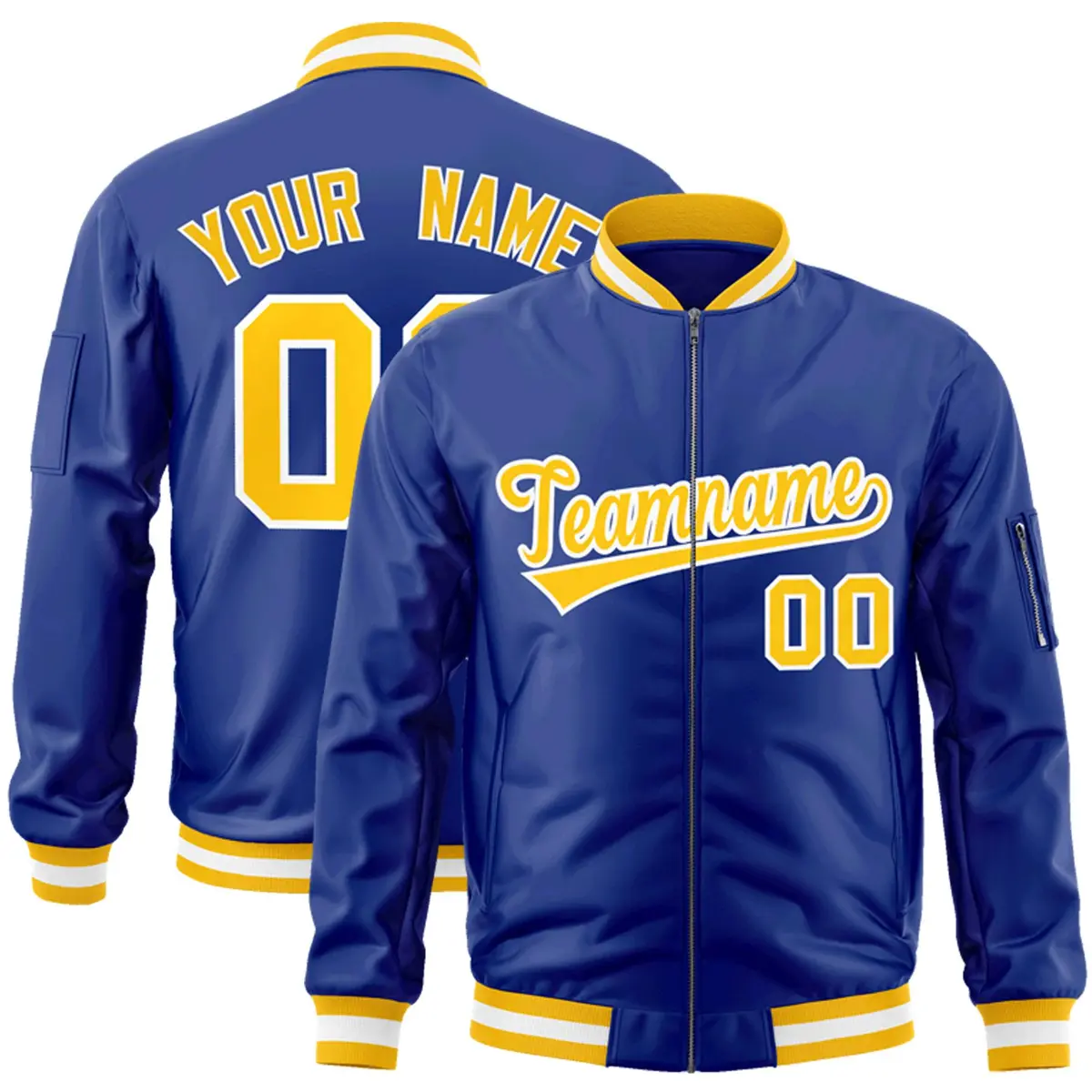 Royal Gold-White Varsity Full-Zip Letterman Bomber Jacket