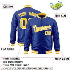 Royal Gold-White Varsity Full-Zip Letterman Bomber Jacket 2