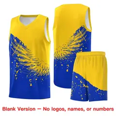 Royal Gold Wing Pattern Basketball Jersey Sports Uniform 7