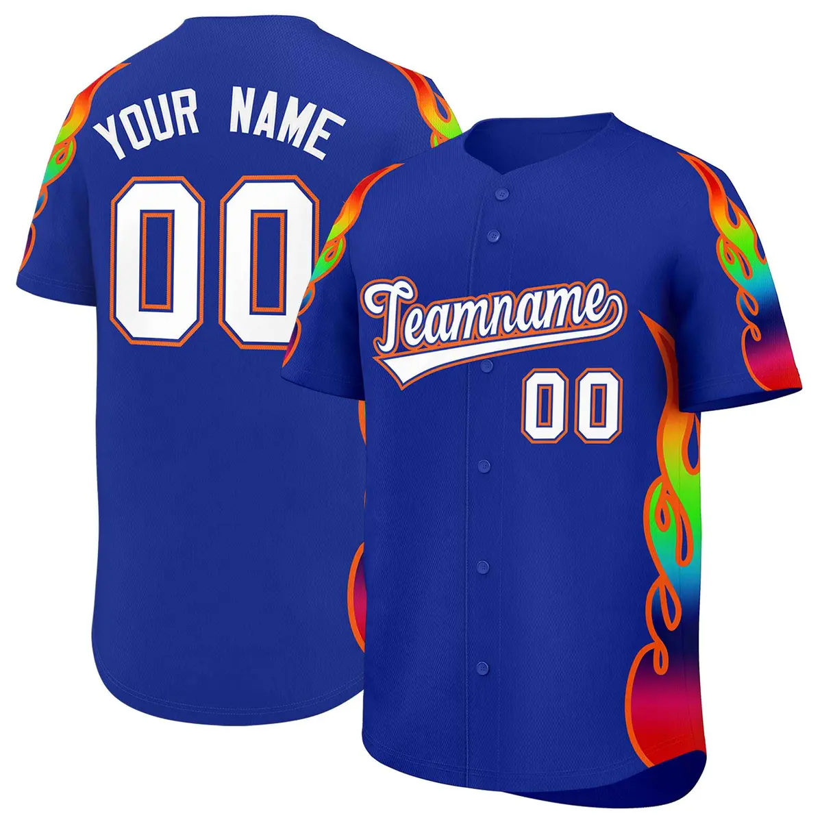 Royal Graffiti Multicolored Flames Print Baseball Jersey