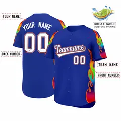 Royal Graffiti Multicolored Flames Print Baseball Jersey 2
