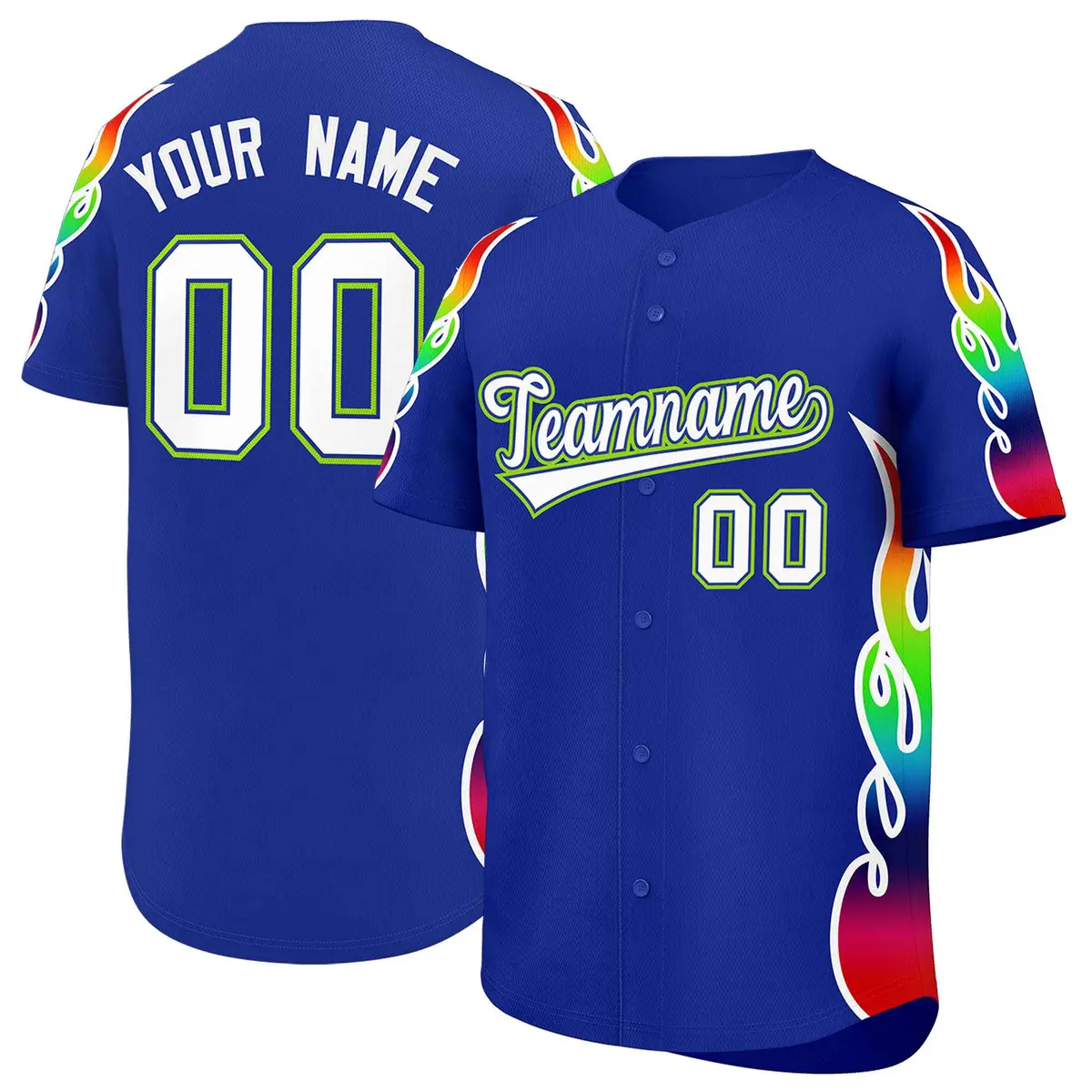 Royal Graffiti Multicolored Flames Print Baseball Jersey
