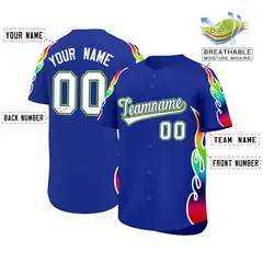 Royal Graffiti Multicolored Flames Print Baseball Jersey 2