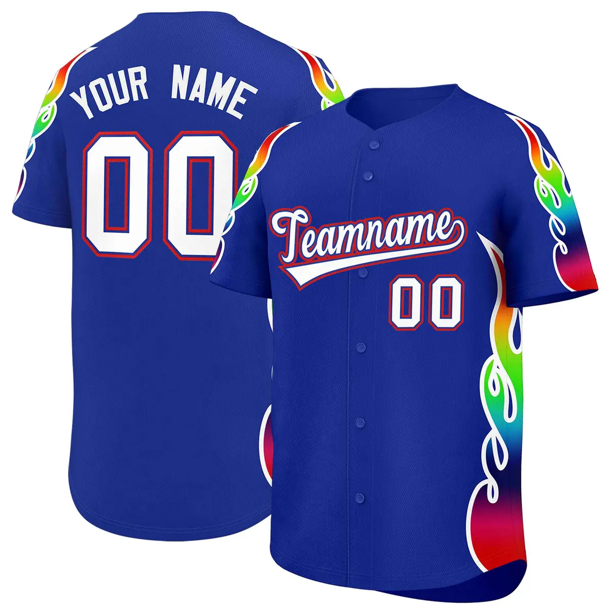 Royal Graffiti Multicolored Flames Print Baseball Jersey