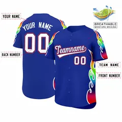 Royal Graffiti Multicolored Flames Print Baseball Jersey 2