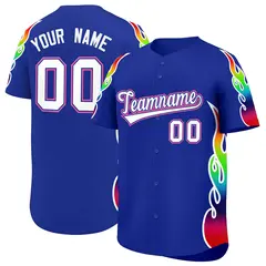 Royal Graffiti Multicolored Flames Print Baseball Jersey 1