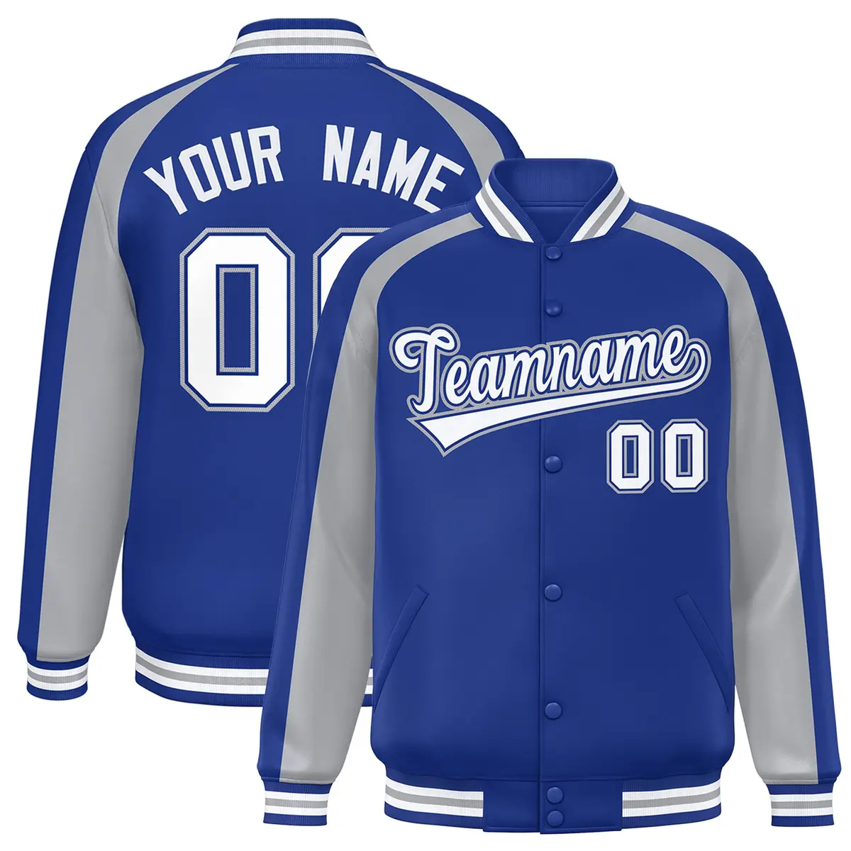 Royal Gray Color Block Raglan Varsity Letterman Jacket
