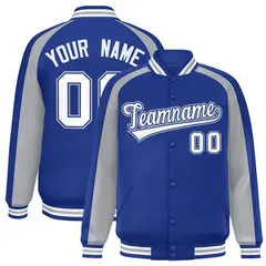 Royal Gray Color Block Raglan Varsity Letterman Jacket 1