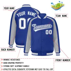 Royal Gray Color Block Raglan Varsity Letterman Jacket 2