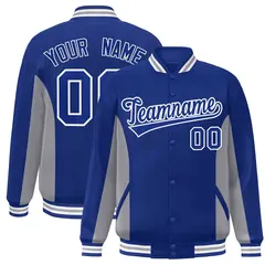 Royal Gray Color Block Varsity Full-Snap Letterman Baseball Jacket