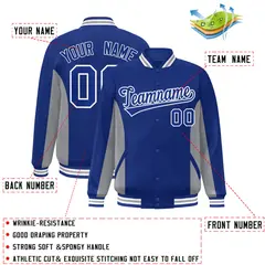 Royal Gray Color Block Varsity Full-Snap Letterman Baseball Jacket 2
