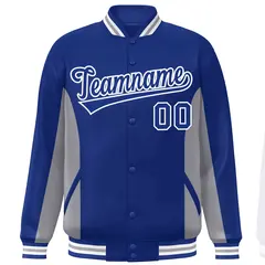 Royal Gray Color Block Varsity Full-Snap Letterman Baseball Jacket 3