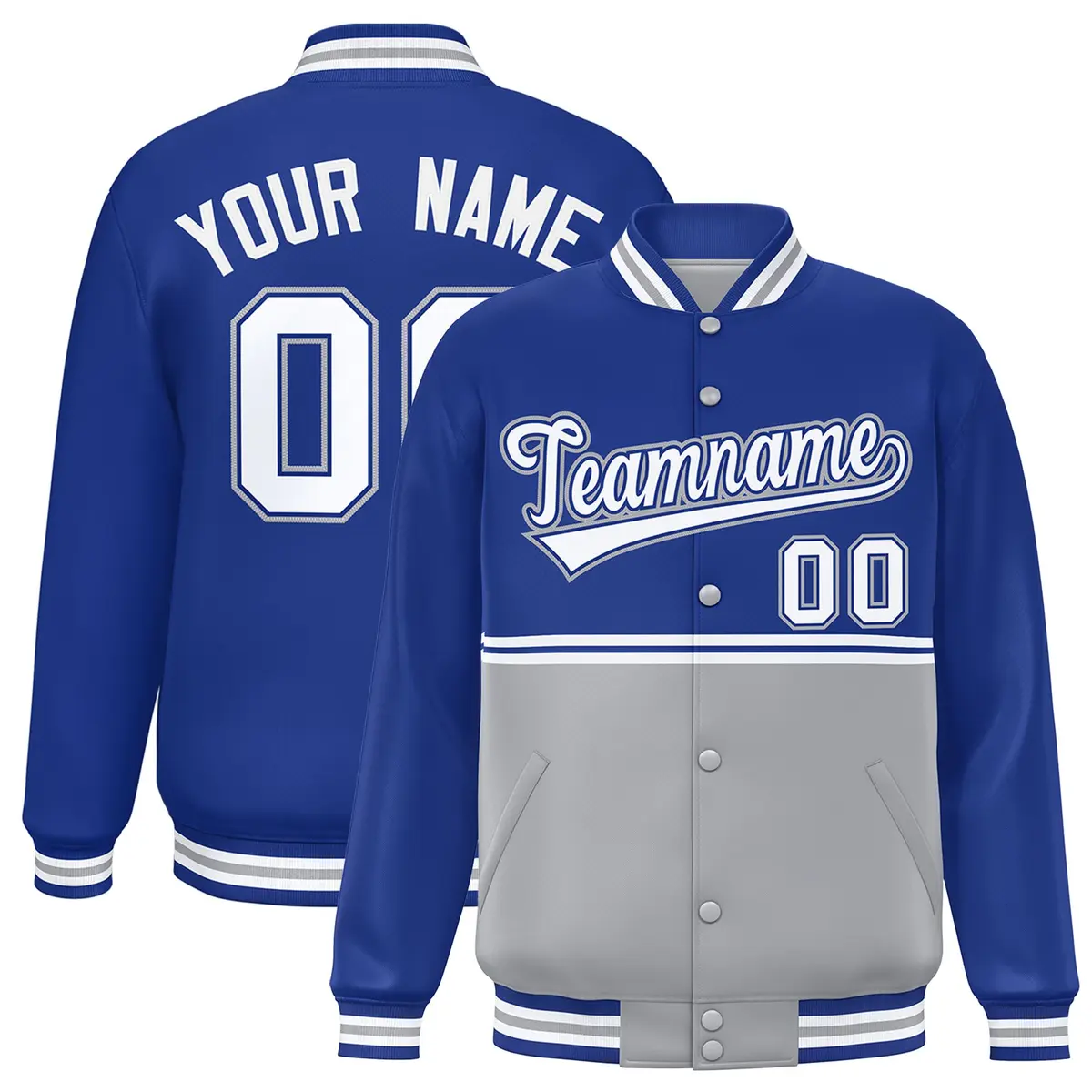 Royal Gray Color Block Varsity Full-Snap Letterman Jacket