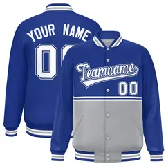 Royal Gray Color Block Varsity Full-Snap Letterman Jacket 1
