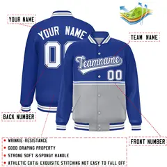 Royal Gray Color Block Varsity Full-Snap Letterman Jacket 2