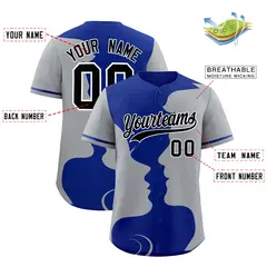Royal Gray Couple Silhouettes Valentine's Day Baseball Jersey 3