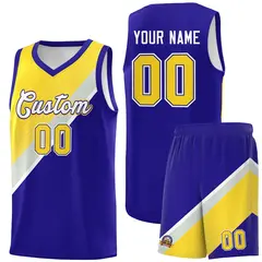 Royal Gray Diagonal Stripes Color Block Basketball Jersey 1