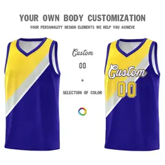 Royal Gray Diagonal Stripes Color Block Basketball Jersey 3