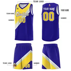 Royal Gray Diagonal Stripes Color Block Basketball Jersey 5