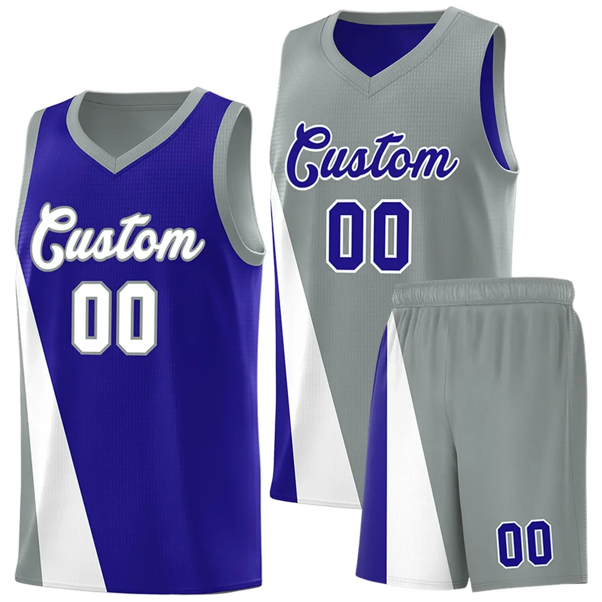 Royal Gray Diagonal Two-Line Color Block Basketball Jersey
