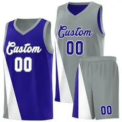 Royal Gray Diagonal Two-Line Color Block Basketball Jersey