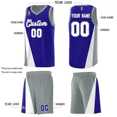 Royal Gray Diagonal Two-Line Color Block Basketball Jersey 5
