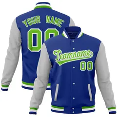 Royal Gray Full-Snap Raglan Letterman Baseball Jacket 1