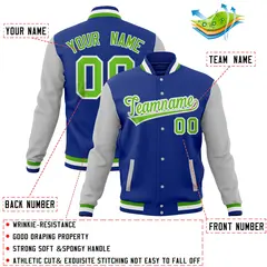 Royal Gray Full-Snap Raglan Letterman Baseball Jacket 4