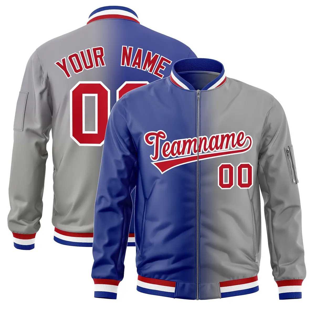 Royal Gray Gradient Letterman Bomber Jacket
