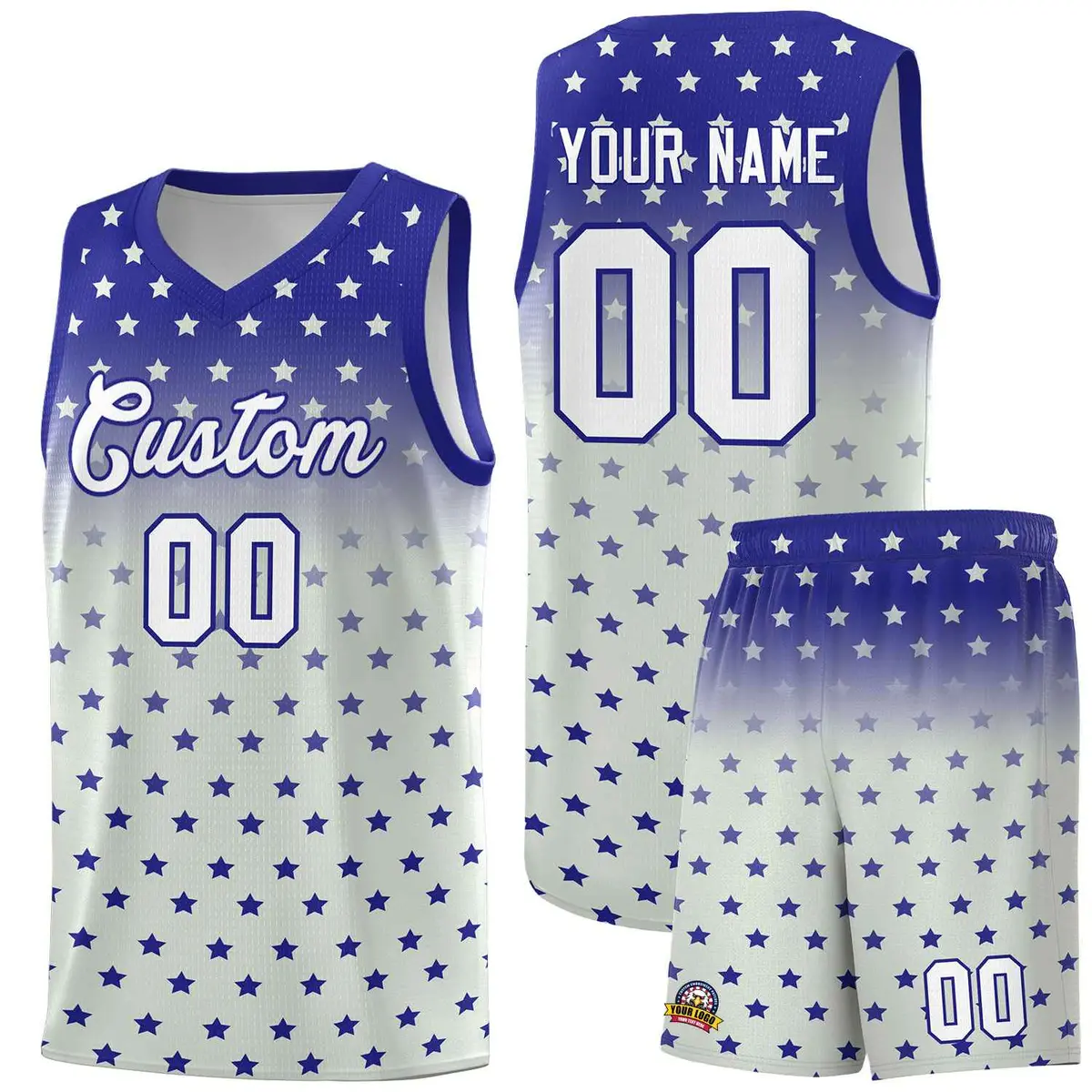 Royal Gray Gradient Star Pattern Basketball Jersey Sets
