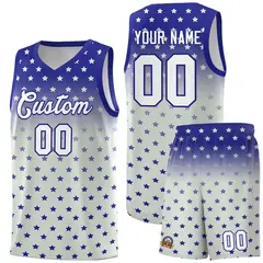 Royal Gray Gradient Star Pattern Basketball Jersey Sets