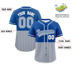 Royal Gray Half Stripe Authentic Baseball Jersey 2