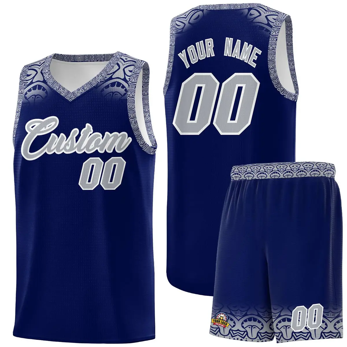 Royal Gray Indians Print Sports Basketball Uniform Jersey