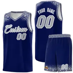 Royal Gray Indians Print Sports Basketball Uniform Jersey 1