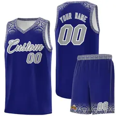 Royal Gray Indians Print Sports Basketball Uniform Jersey 1