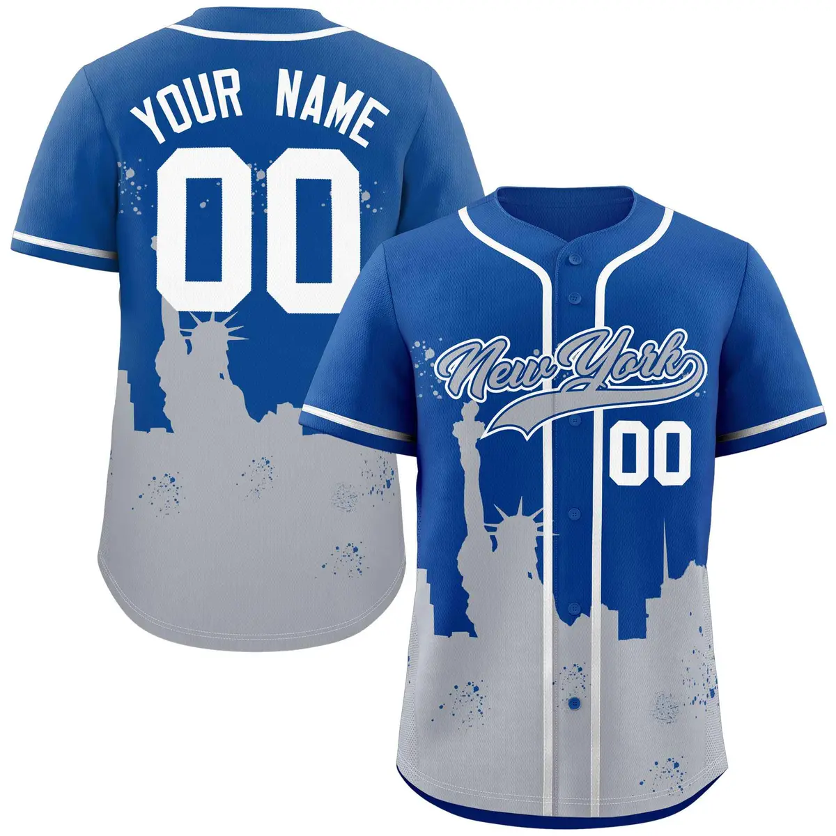 Royal Gray New York City Nightscape Baseball Jersey