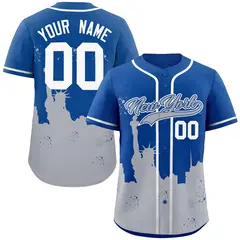 Royal Gray New York City Nightscape Baseball Jersey