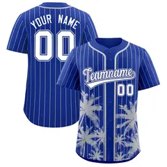 Royal Gray Pinstripe Coconut Tree Baseball Jersey 1