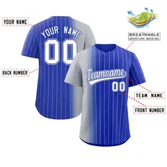 Royal Gray Pinstripe Gradient Baseball Jersey 2