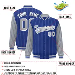 Royal Gray Pinstripe Raglan Varsity Letterman Baseball Jacket 2