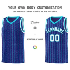 Royal Gray Pinstripe Retro Uniform Basketball Jersey 3