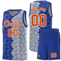 Royal Gray Puzzle Pattern Splid Basketball Kits