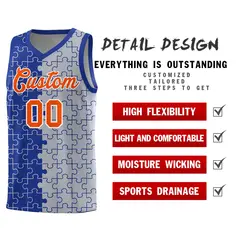 Royal Gray Puzzle Pattern Splid Basketball Kits 2