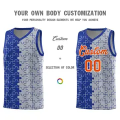 Royal Gray Puzzle Pattern Splid Basketball Kits 3