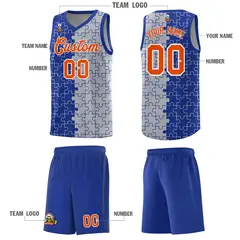 Royal Gray Puzzle Pattern Splid Basketball Kits 5